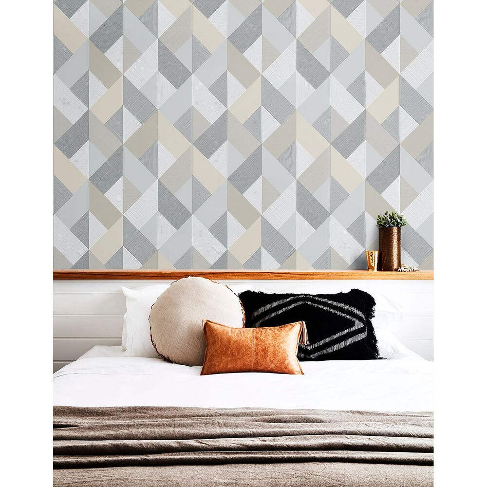 Stacy Garcia Home Sojourn Marquetry Geometric 216&quot; x 20.5&quot; Peel and Stick Wallpaper in Warm Stone, , large