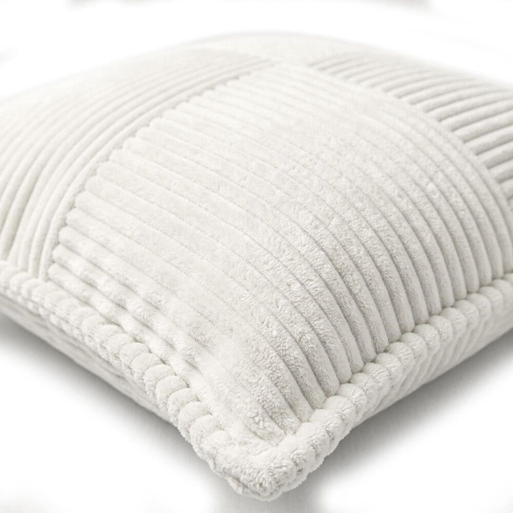 Chanasaya 20" Square Textured Patchwork Throw Pillow in Ivory, , large