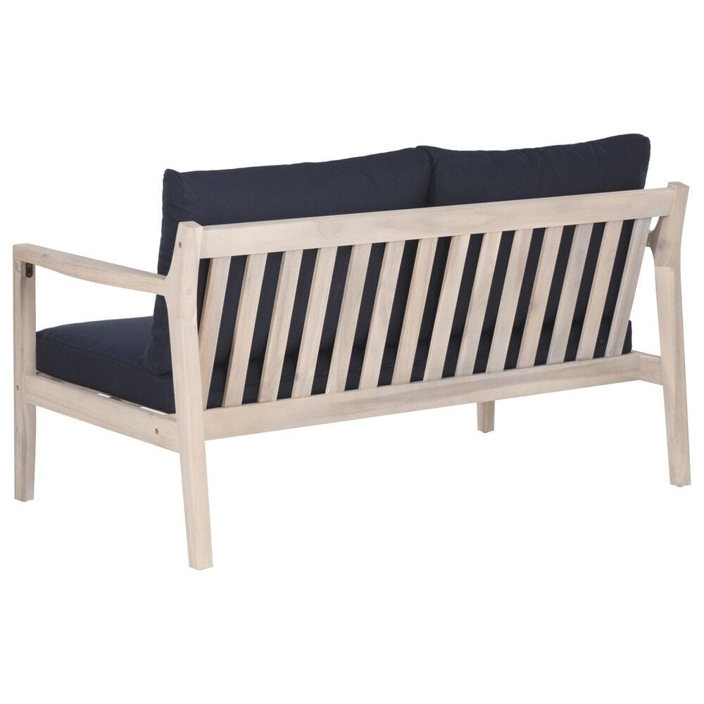 Linon Home Decor Teagon 2-Seater Outdoor Sofa with Blue Cushions in Whitewash, , large