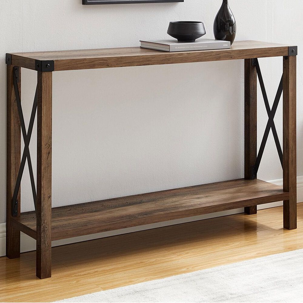 Walker Edison Metal X Entryway Table in Rustic Oak, , large