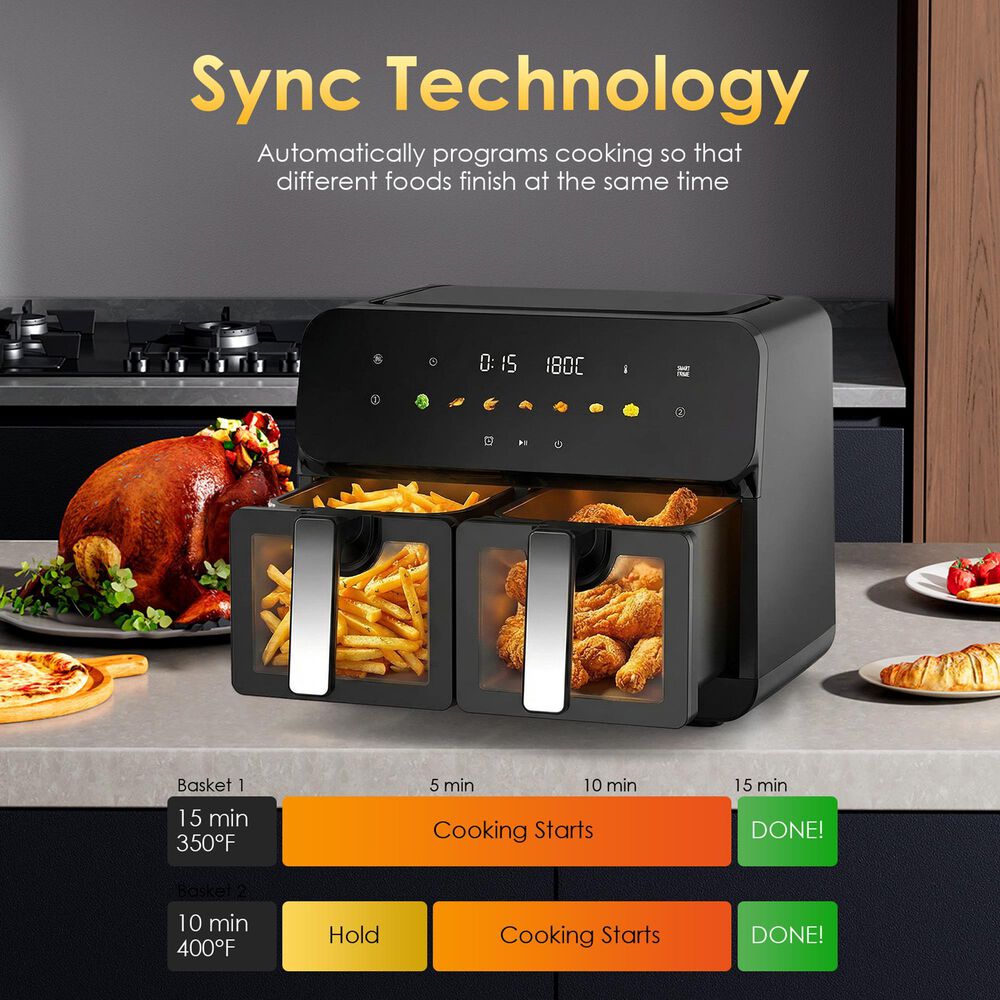 HOMLUX 10 Qt Dual Air Fryer with Easy-View Window in Black, , large