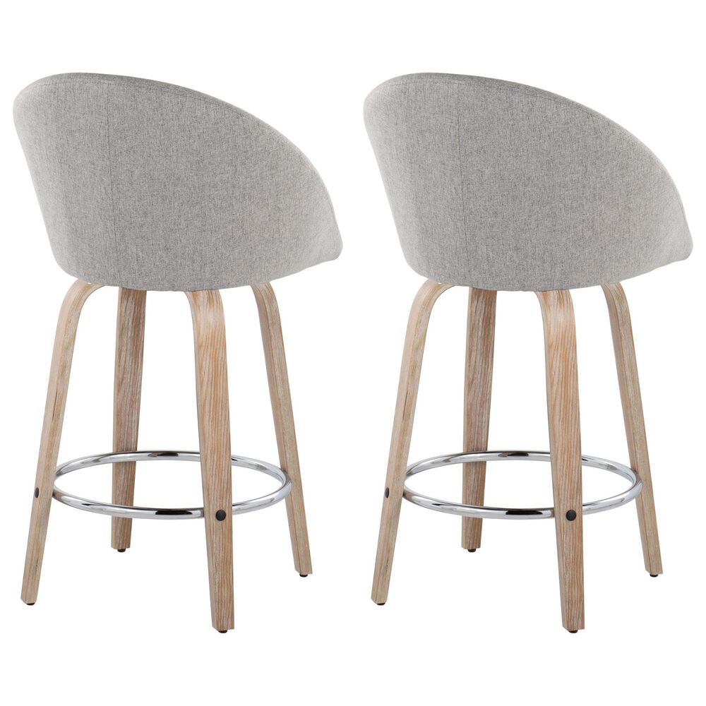 LumiSource Matisse 26" Swivel Counter Stool with Grey Fabric Upholstery in Whitewashed and Chrome (Set of 2), , large
