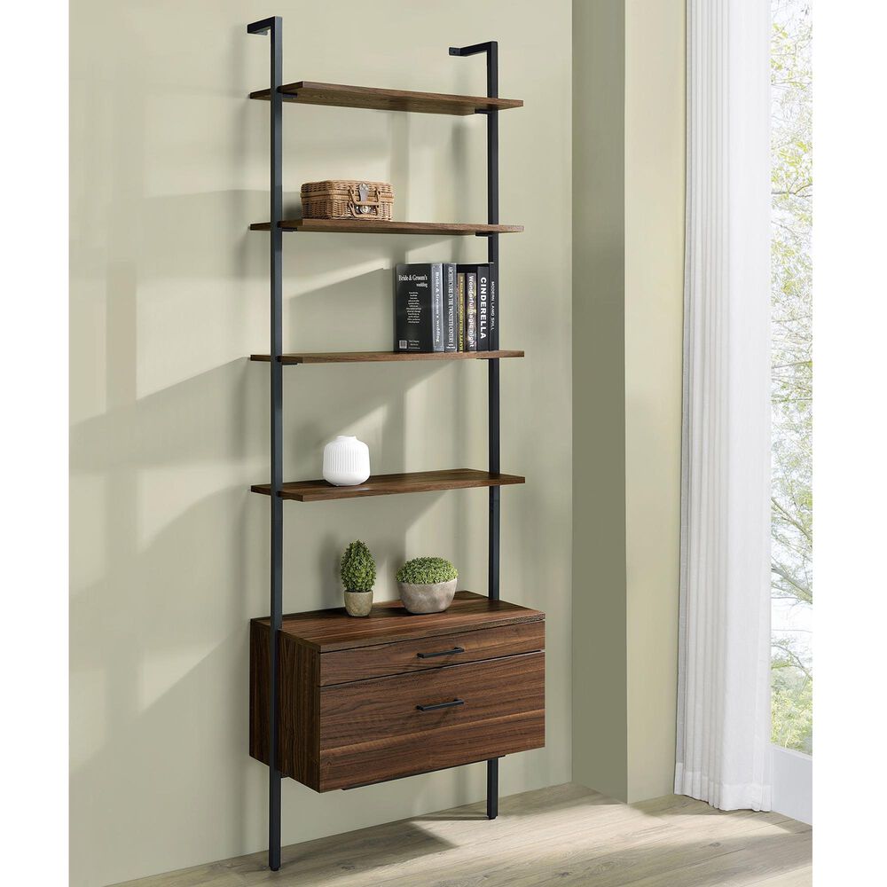 Coaster Owens 5-Shelf Storage Wall Bookcase in Walnut and Black, , large