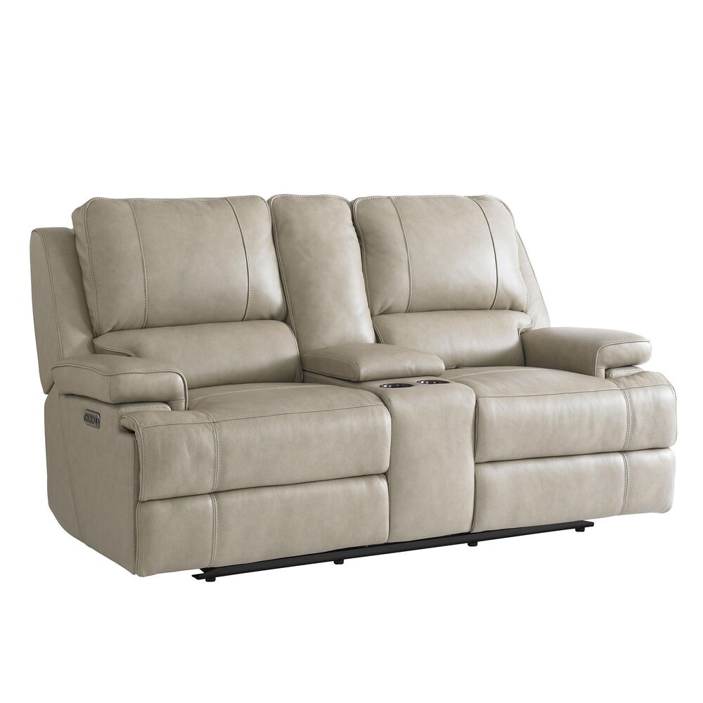 Bassett Parker Power Console Loveseat with Headrest and Lumbar in Flax, , large