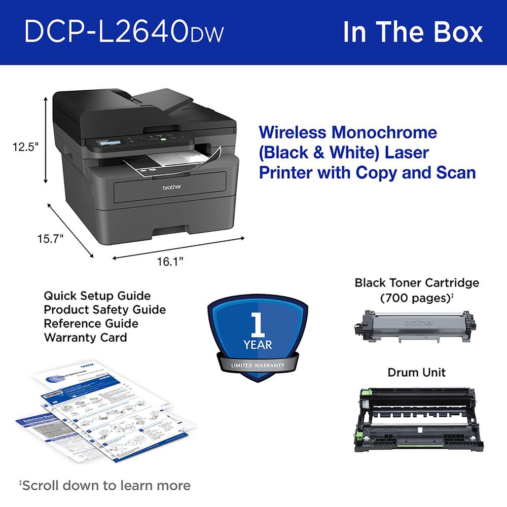 Brother DCP-L2640DW Compact Monochrome Laser Multifunction Printer, , large
