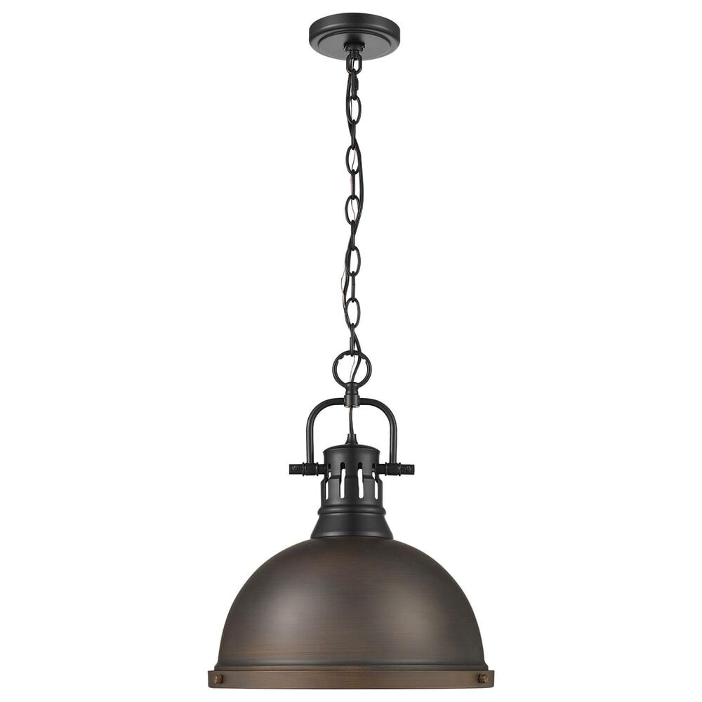 Golden Lighting Duncan 1-Light Pendant with Chain and Rubbed Bronze Shade in Matte Black, , large