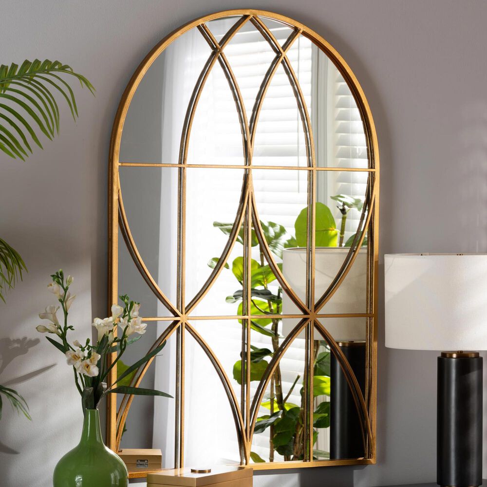 Baxton Studio Celerina Metal Accent Wall Mirror in Gold, , large