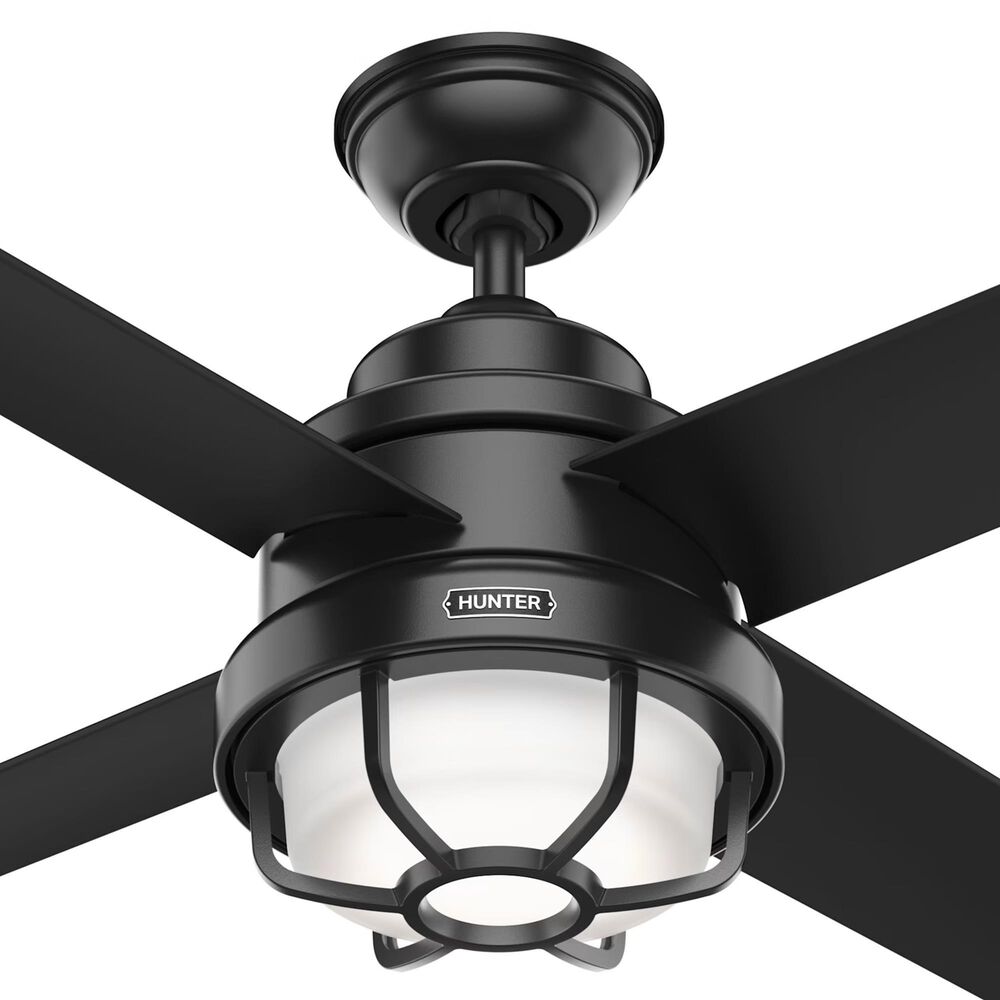 Hunter Searow 54&quot; Outdoor Ceiling Fan with LED Lights in Matte Black, , large