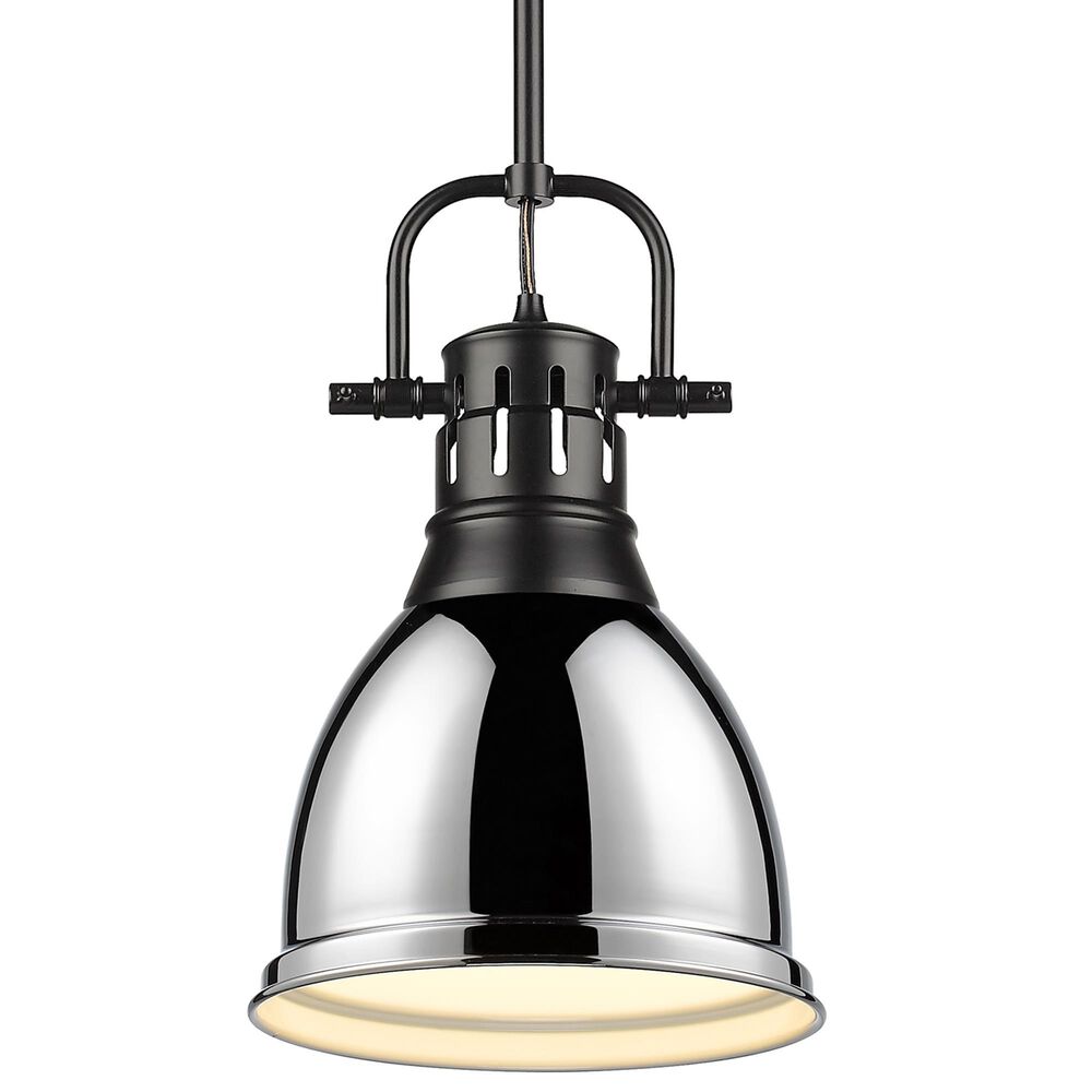 Golden Lighting Duncan 1-Light Small Pendant with Rod and Chrome Shade in Matte Black, , large