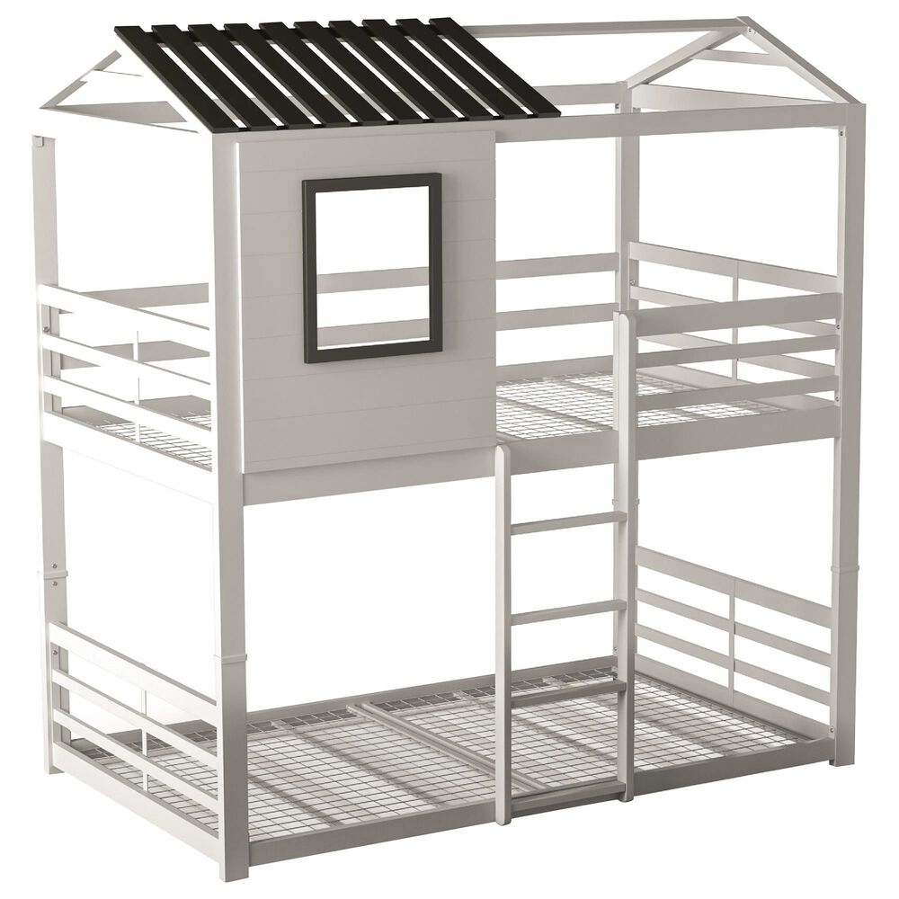 Furniture of America Joseph Twin over Twin Bunk Bed in White/Gun Metal, , large