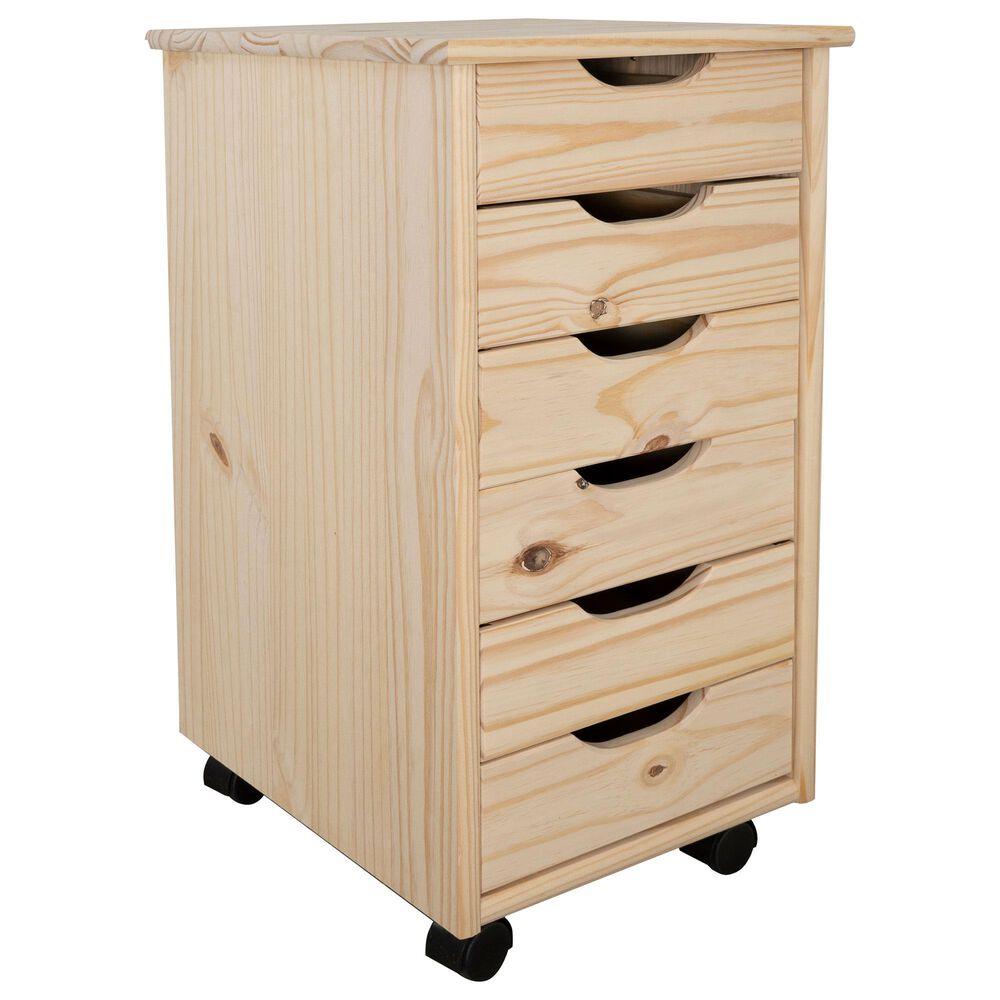 Linon Home Decor Cary 6-Drawer Rolling Cart in Unfinished, , large
