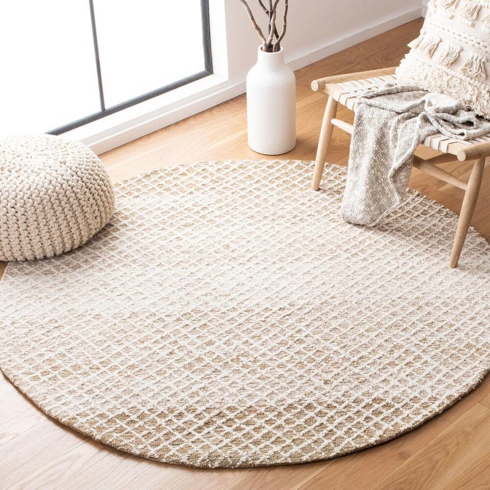 Safavieh Micro-Loop Geometric 5&#39; Round Beige and Ivory Area Rug, , large