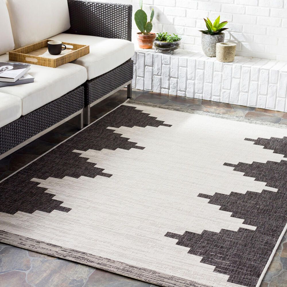Surya Eagean EAG-2356 Black, Off-White and Charcoal 5&#39;3&quot; x 7&#39;7&quot; Indoor/Outdoor Area Rug, , large