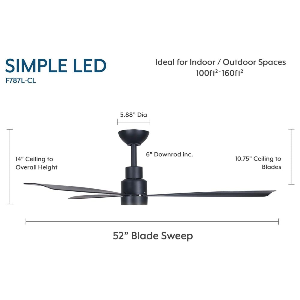 Minka-Aire Simple 52" Indoor/Outdoor Ceiling Fan with LED Light in Coal Black, , large