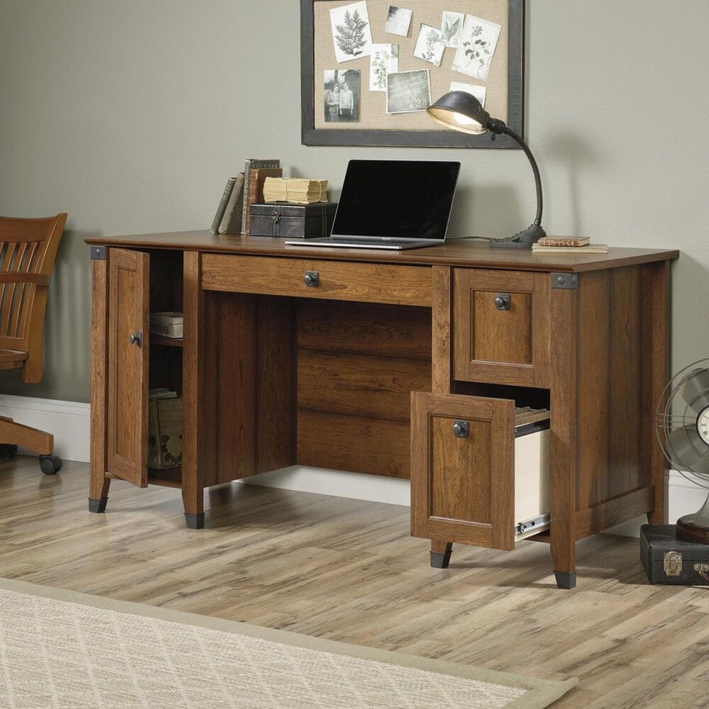 Sauder Carson Forge Computer Desk in Washington Cherry, , large