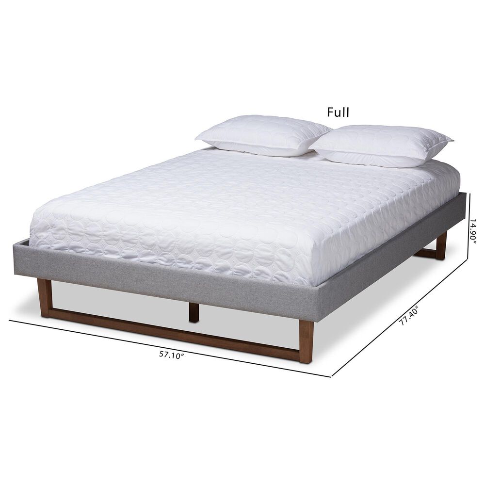 Baxton Studio Liliya Full Platform Bed Frame with Light Grey Upholstered in Walnut Brown, , large