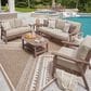 Ashley Grover Beach Outdoor Loveseat with Cushion in Driftwood, , large