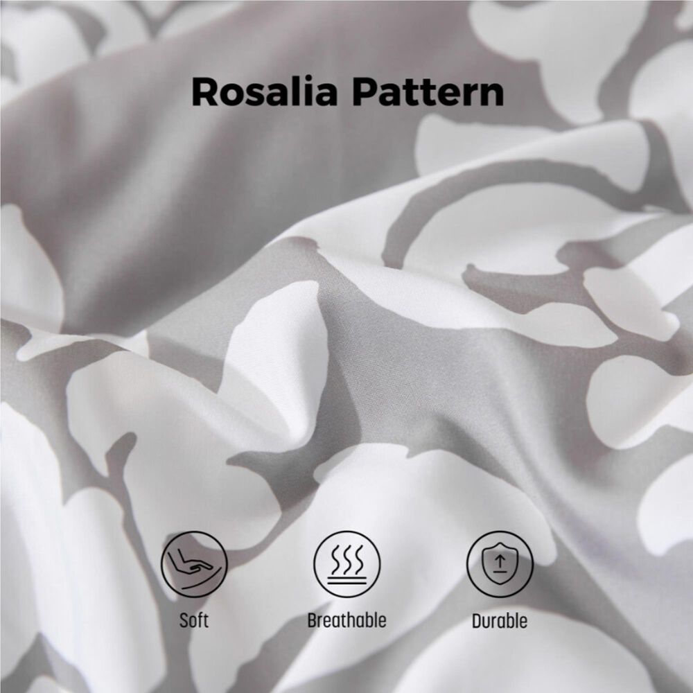 Jiangsu Royal Home Rosalia Damask 24-Piece King Bed-in-a-Bag Microfiber Comforter Set in Gray, , large