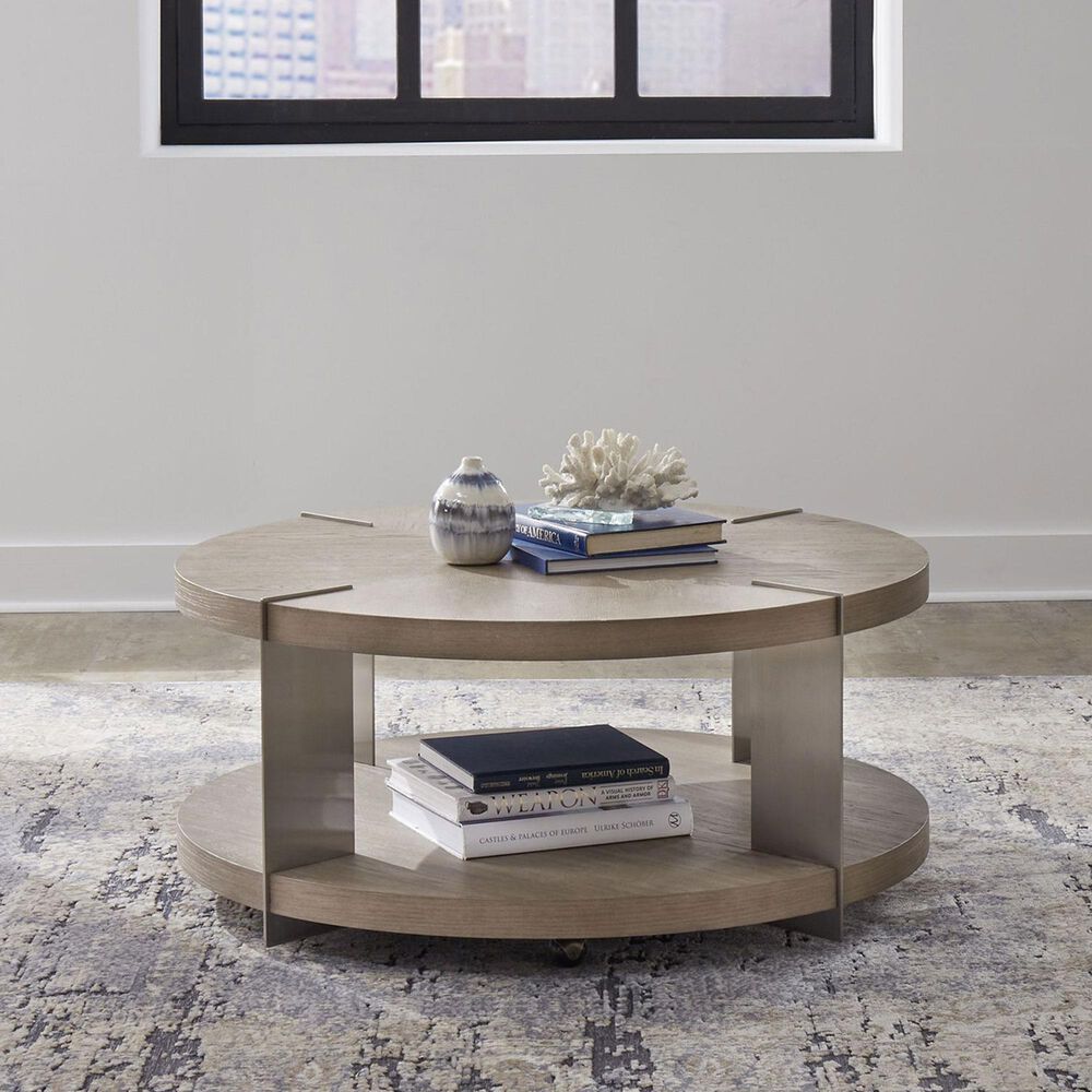 Belle Furnishings Harlow Round Cocktail Table in Sandstone and Satin Nickel, , large