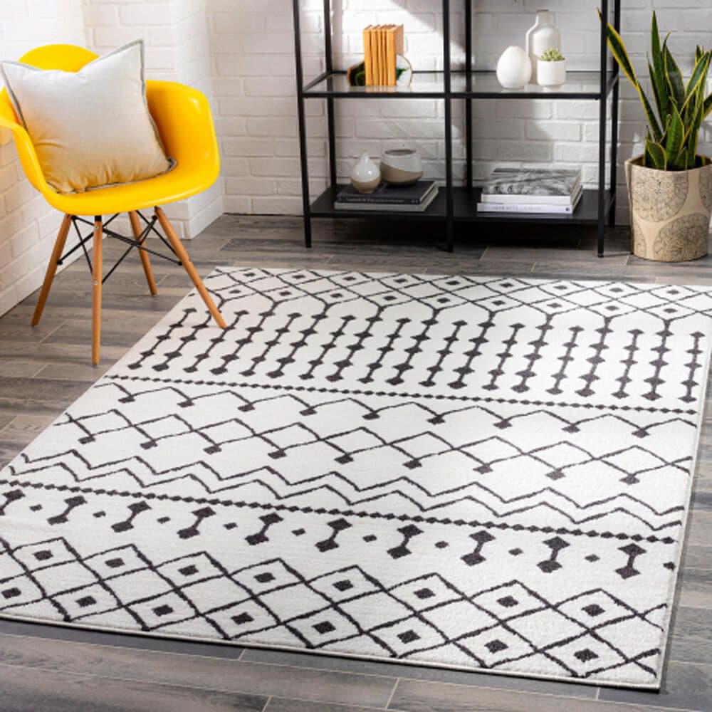 Surya Moroccan Shag 5&#39;3&quot; x 7&#39;3&quot; Black and White Area Rug, , large