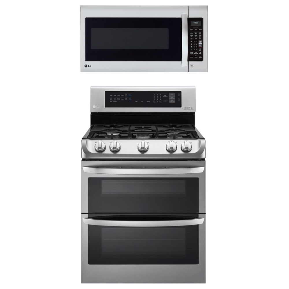 LG 2-Piece Kitchen Package with 6.9 Cu. Ft. Gas Double Oven Range and 2 Cu. Ft. Microwave Oven in Stainless Steel, , large