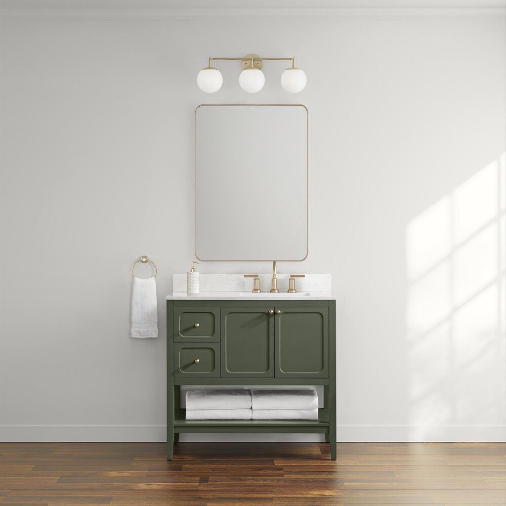 37B Ravello 36" Single Bathroom Vanity Cabinet in Deep Olive Green with Marble Top and Backsplash, , large