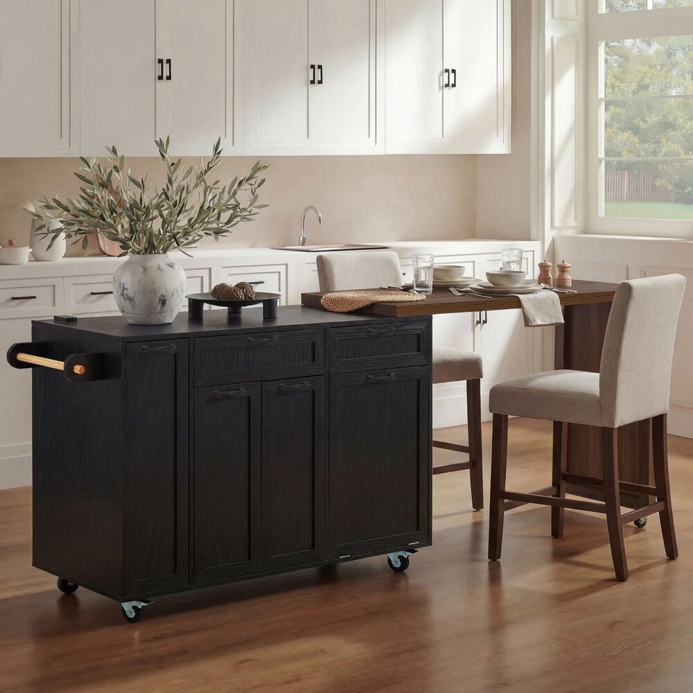 HOMLUX 102" Kitchen Island with Extendable Dining Table in Black, , large
