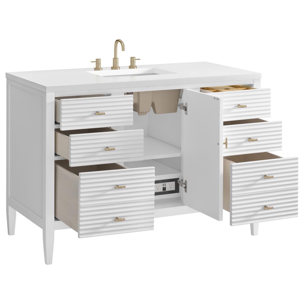 James Martin Vanities Myrrin 48&quot; Vanity in Bright White with 3 cm White Zeus Quartz Top, , large