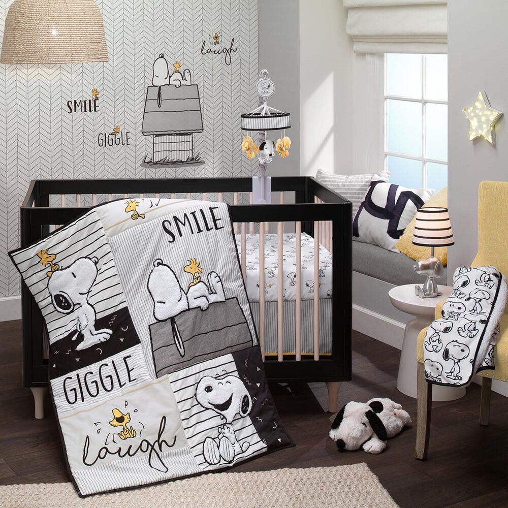 Lambs &amp; Ivy Classic Snoopy Fitted Baby Crib Sheet in White and Black, , large
