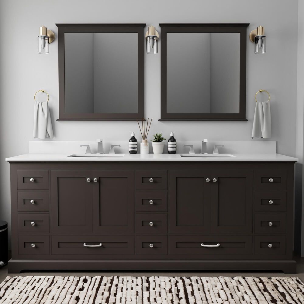 Lexora Home Dukes 84" Double Bathroom Vanity in Espresso with 2 cm White Cultured Marble Top and Rectangular Sinks, , large