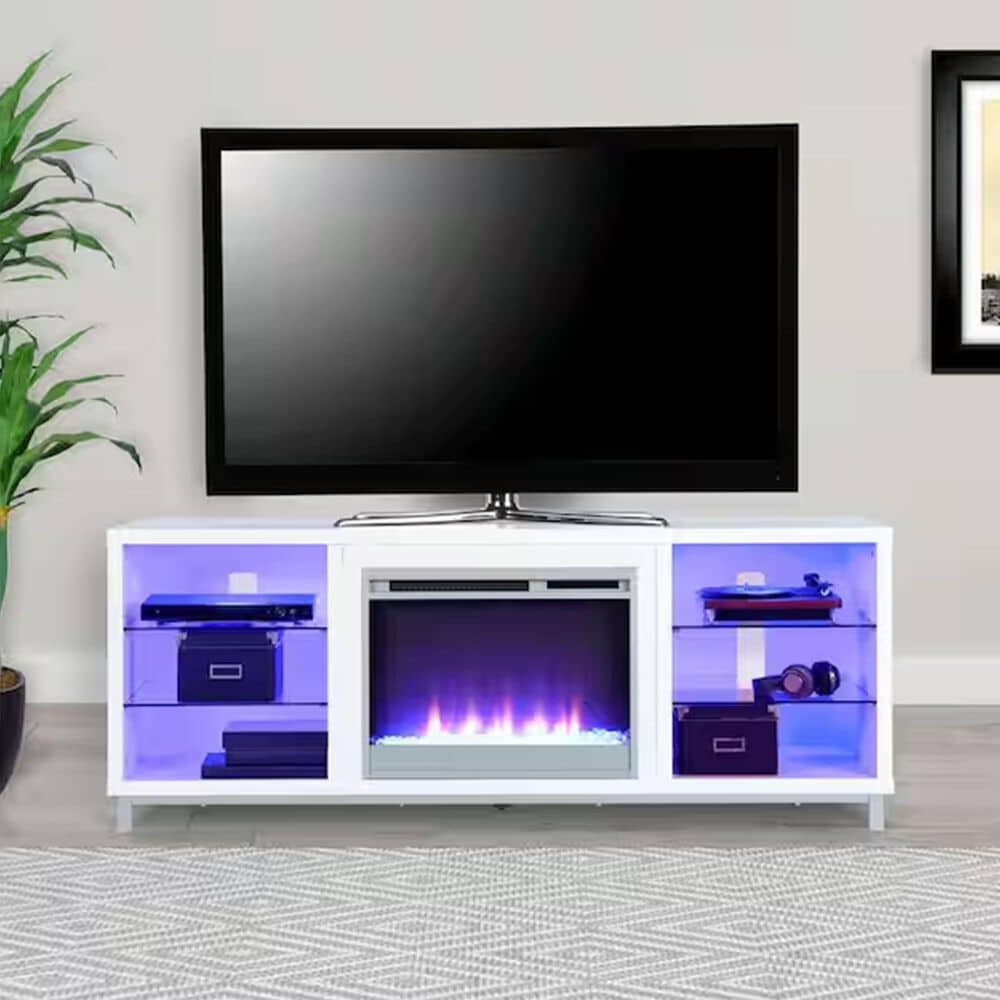 DHP Lumina Deluxe 65&quot; TV Stand with Fireplace in White Plaster, , large
