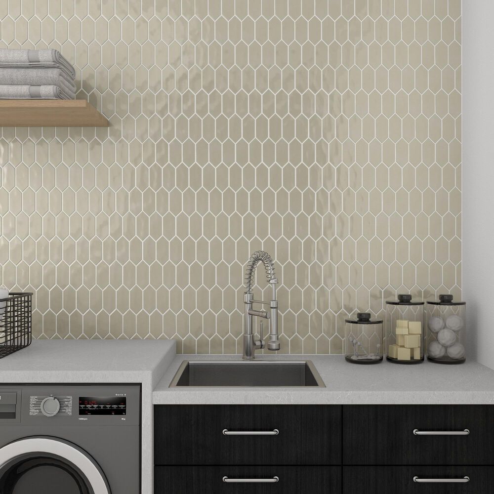 Dal-Tile Mythology Olympus 2&quot; x 5&quot; Picket Undulated on 11.125&quot; x 12.25&quot; Ceramic Mosaic Sheet, , large
