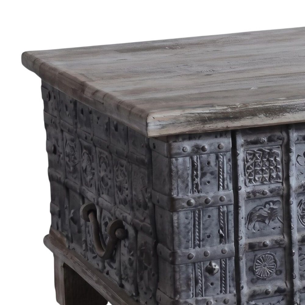 Jaipur Home One of a Kind Dowry Old World Storage Trunk in Grey and Brown, , large