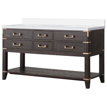 Lexora Home Norwalk 60" Double Bathroom Vanity in Brown Oak with White Quartz Top and Rectangular Sinks, , large