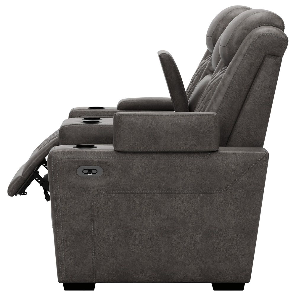 Signature Design by Ashley HyllMont Power Recliner Console Loveseat with Power Headrest in Gray, , large