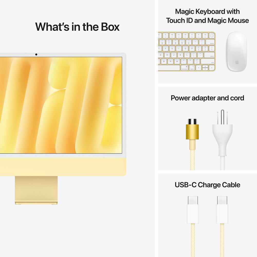 Apple 24-Inch iMac All-in-One Desktop - Apple M4 chip - 10-core CPU - 16GB RAM - 10-core GPU - 512GB SSD in Yellow with 3-Year AppleCare+, , large