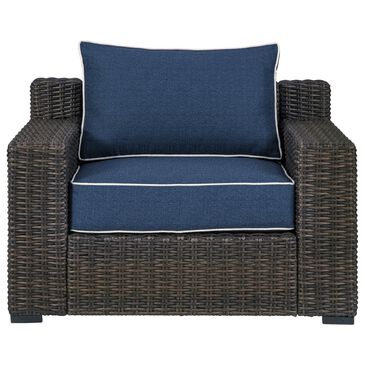Signature Design by Ashley Grasson Lane Lounge Chair with Blue Cushion in Brown, , large