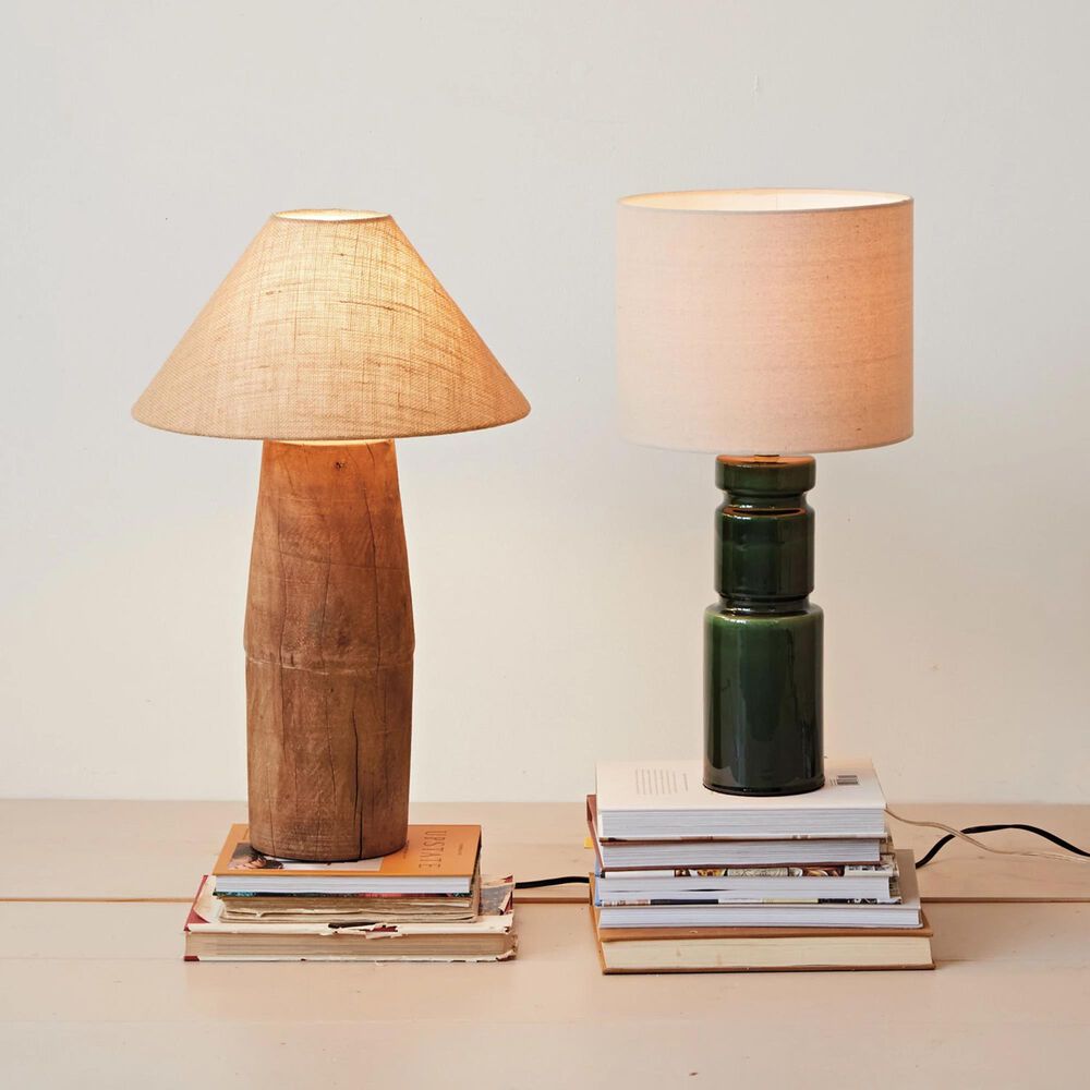 Teak Interiors Botanist Reclaimed Wood Table Lamp with Jute Shade and Swivel Neck in Natural, , large