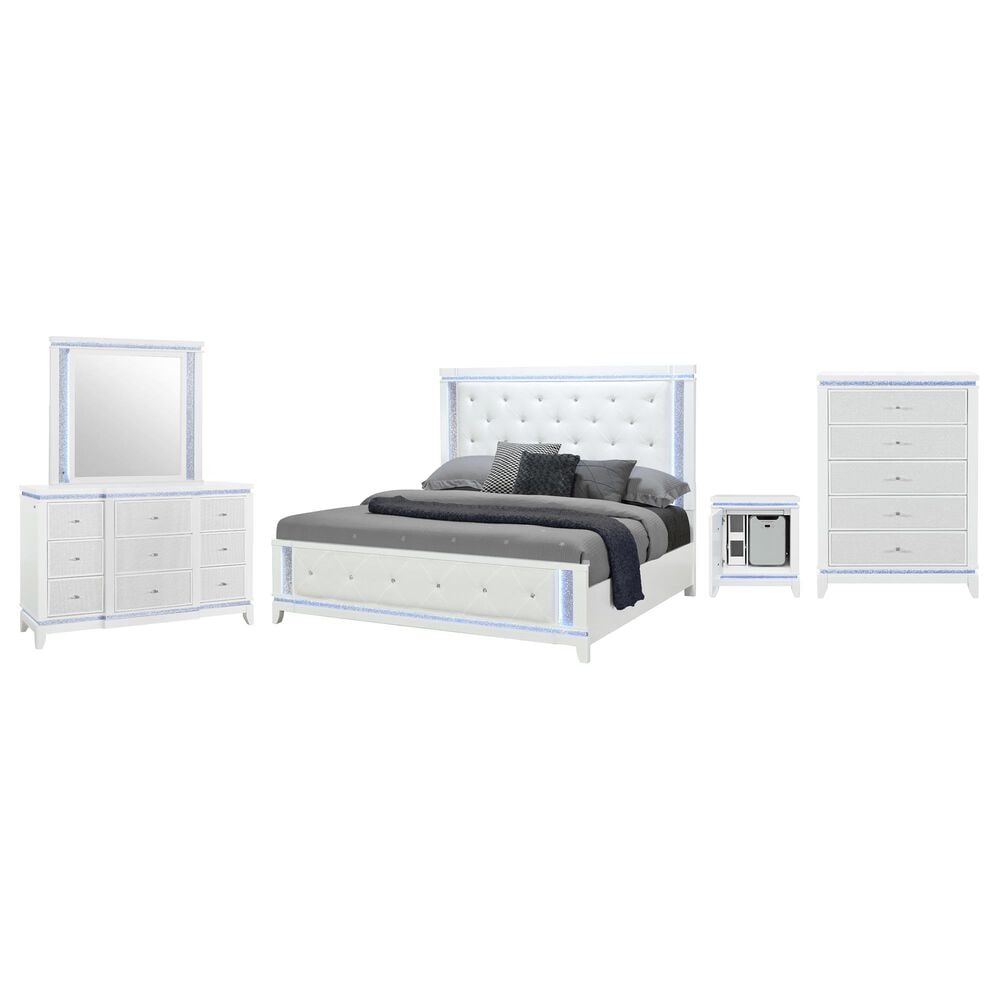 Global Furniture USA Alina 5-Piece King Upholstered Panel Bedroom Set in White, , large