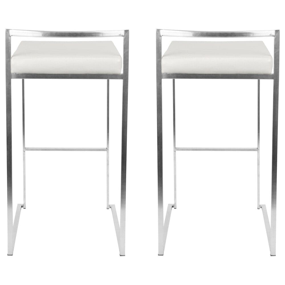 Lumisource Fuji Stackable Barstool with White Faux Leather in Brushed Stainless Steel &#40;Set of 2&#41;, , large