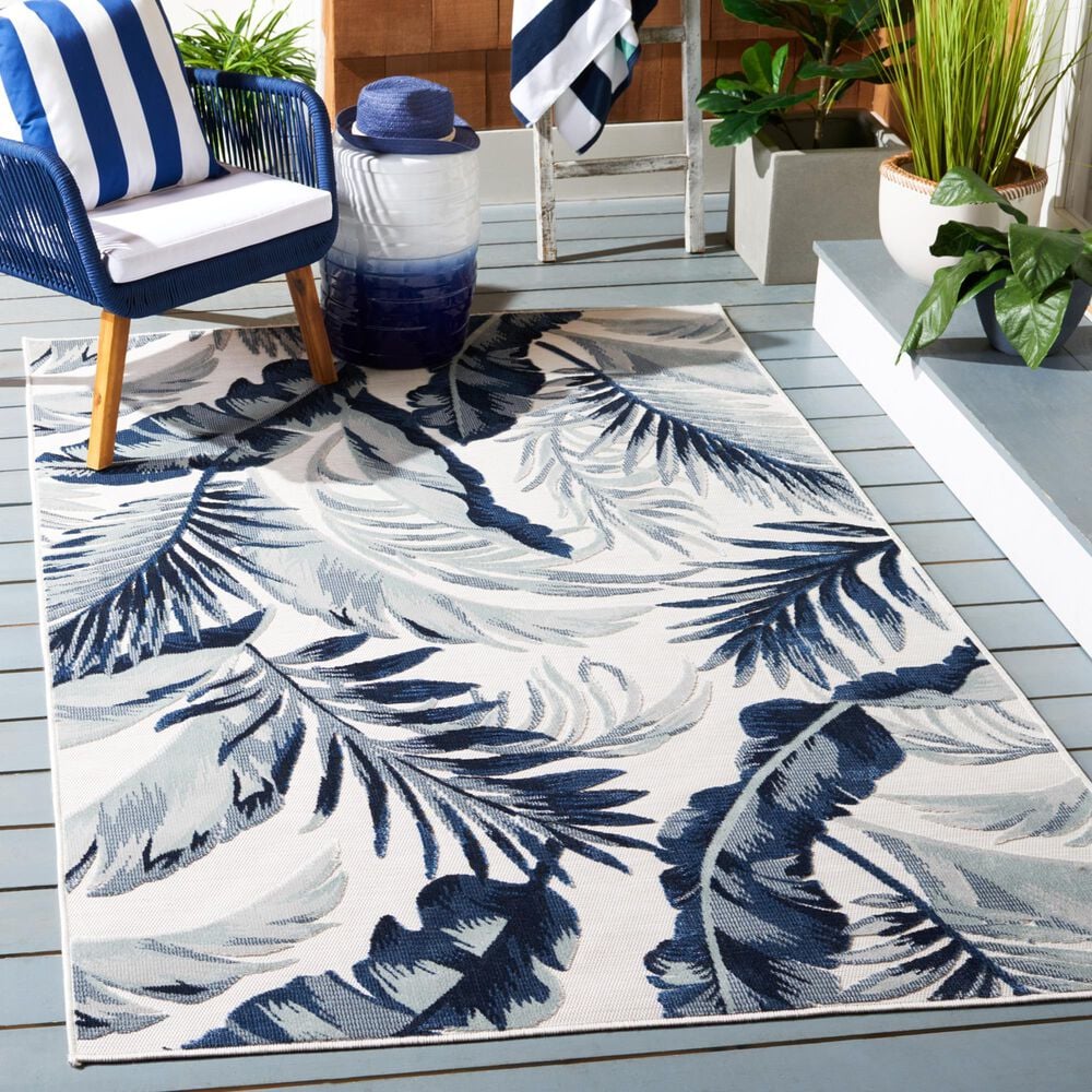 Safavieh Cabana CBN452A 9&#39; x 12&#39; Ivory and Navy Indoor/Outdoor Area Performance Rug, , large