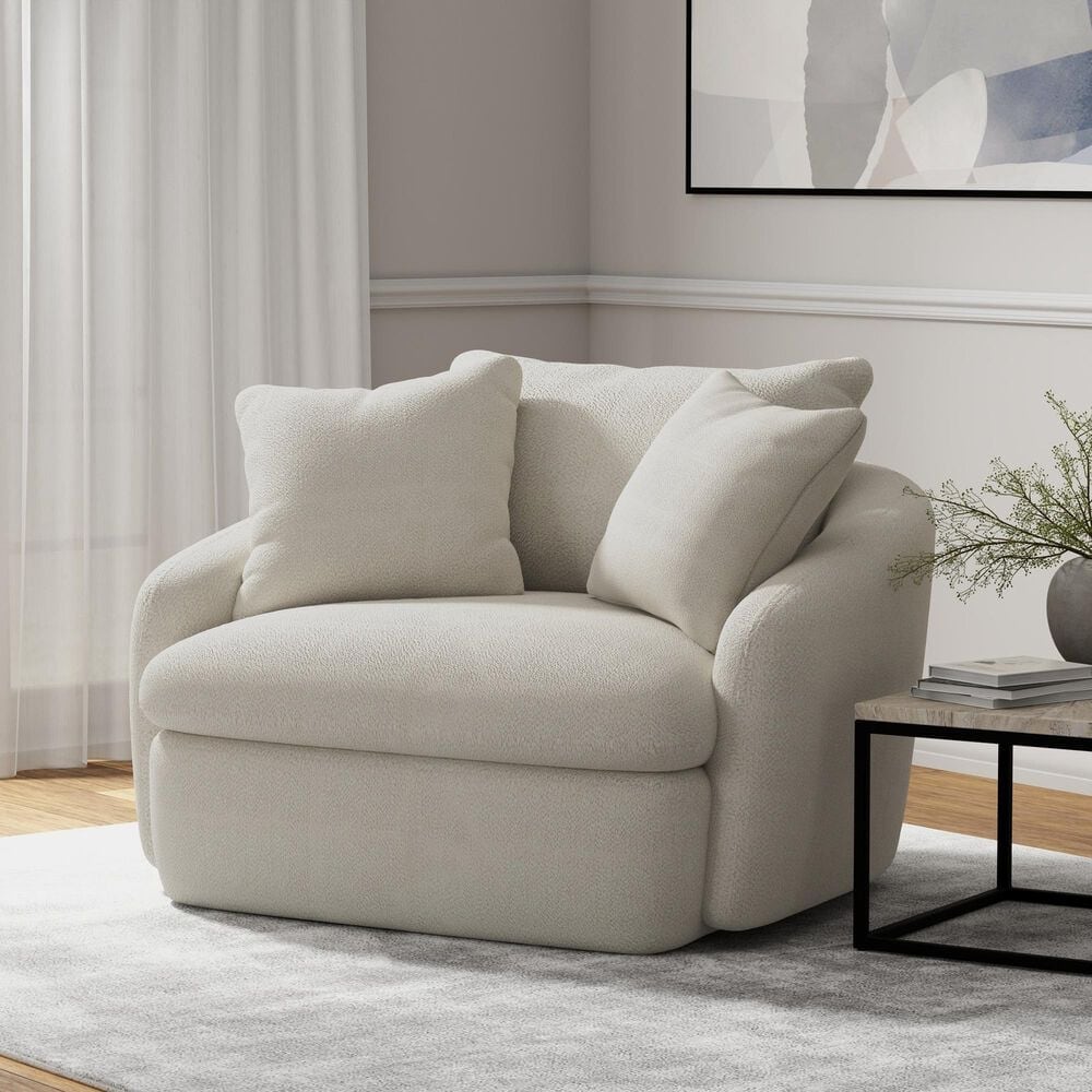 Simeon Collection Boomer Oversized Swivel Accent Chair in Utopia Sand, , large