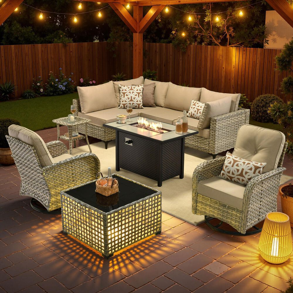 HOMLUX 9-Piece Patio Conversation Set in Beige, , large