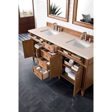 James Martin Brittany 72" Double Bathroom Vanity in Saddle Brown with 3 cm Eternal Marfil Quartz Top and Rectangle Sinks, , large
