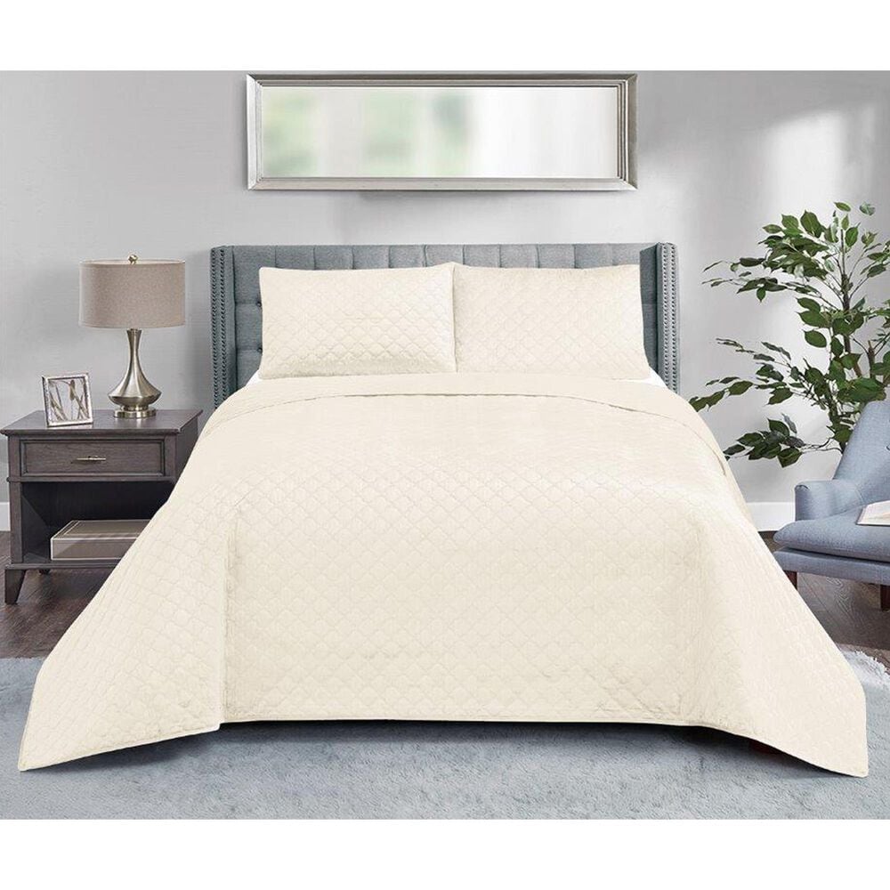 Duke Imports Virah Bella Micromink 3-Piece Full/Queen Quilt Set in Moroccan Ivory, , large