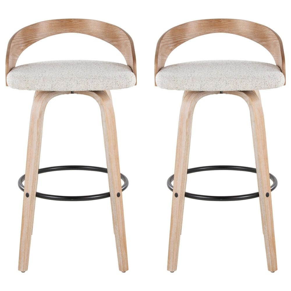 LumiSource Grotto 30" Swivel Barstool with Oat Upholstery in Whitewashed and Black (Set of 2), , large