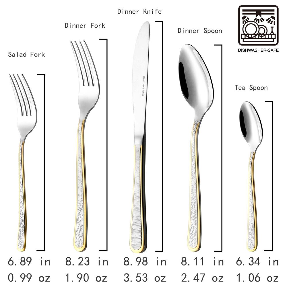 Gifts Plus 20-Piece Cetara Flatware Set with Gold Trimmed in Stainless Steel, , large