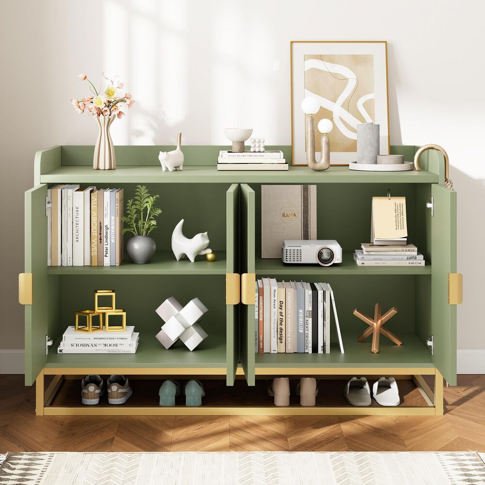 GARVEE 47.2" Sideboard Buffet Cabinet with Adjustable Shelves in Matt Gray Green, , large