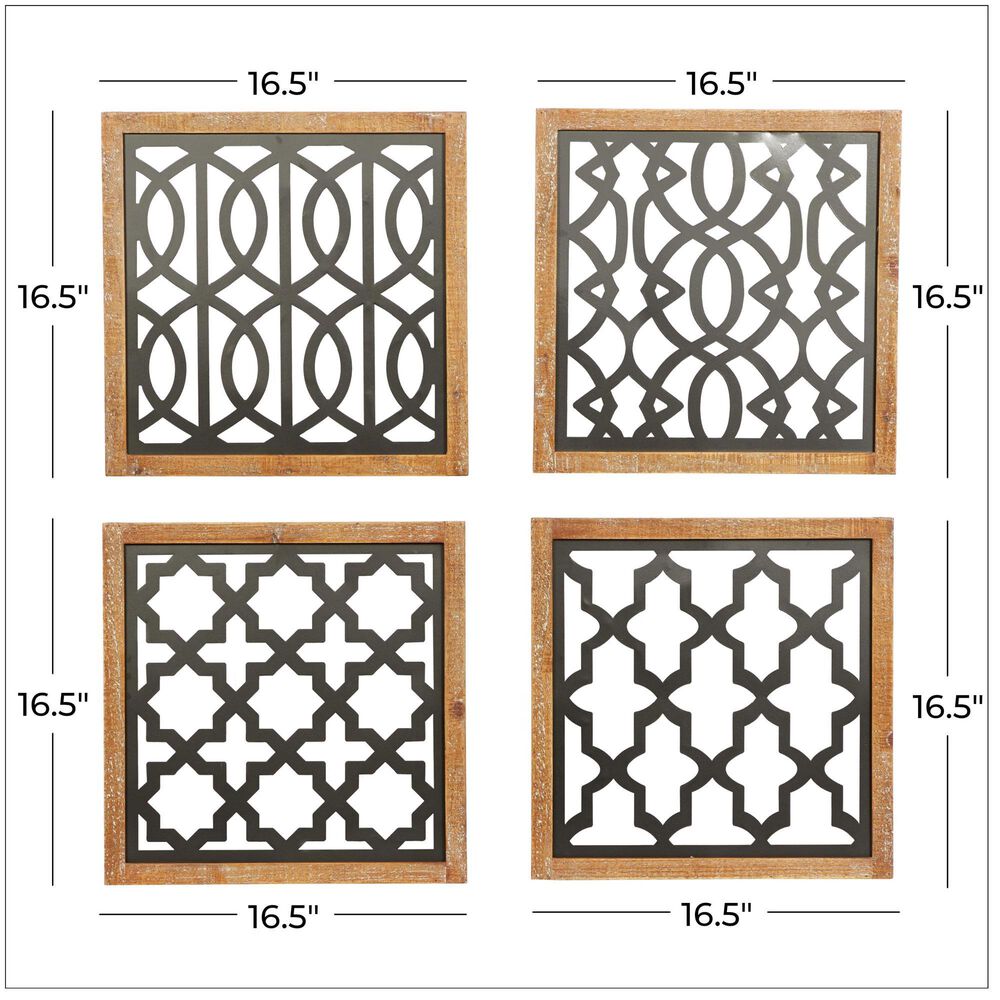 Maple and Jade 17&quot; x 17&quot; Square Geometric Cut-Out Wall Decor in Matte Black and Brown &#40;Set of 4&#41;, , large