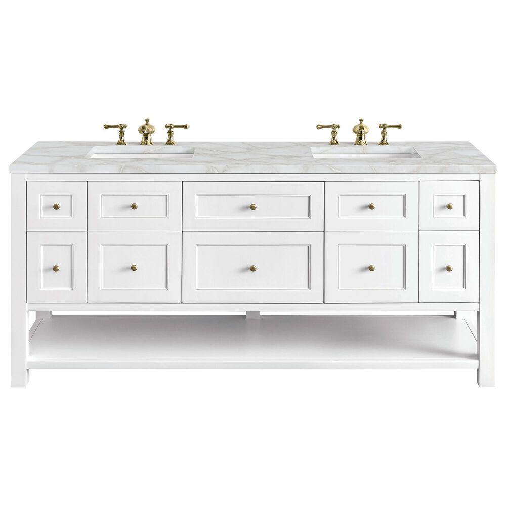 James Martin Vanities Breckenridge 72&quot; Double Bathroom Vanity in Bright White with 3 cm Victorian Silver Quartz Top and Rectangular Sinks, , large